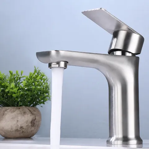 Grifo de Lavabo de Acero Inoxidable Moderno Minimalista Frío Individual Fregadero de Baño