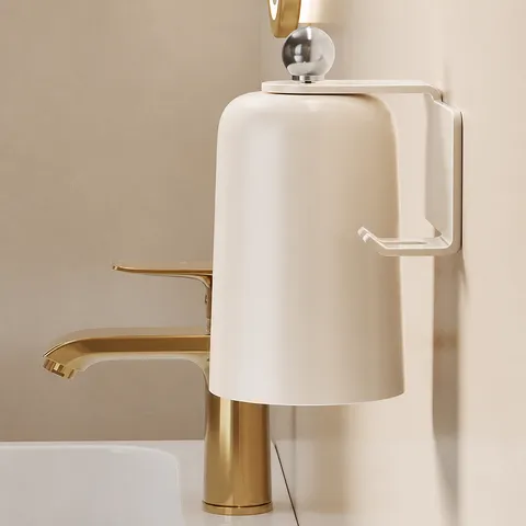 Cream Style Wall Mounted Toothbrush Holder With Magnetic Mouthwash Cup Bathroom Storage Rack Organizer