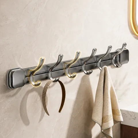Raum Aluminium Saugnapf Tür Rückseite Haken Wandmontierte Stanzfreie Kleiderbügel Multi Haken Aufbewahrungsregal Für Badezimmer
