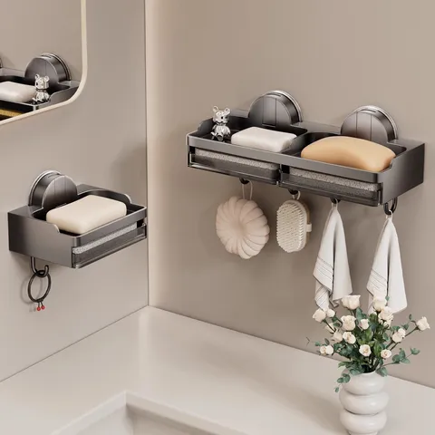 Wandmontierte Saugnapf Seifenschale Badezimmer Seifenhalter Entwässerung Seifenschale Mit Haken Kunststoff Seife Aufbewahrung Regal Für Dusche Waschbecken