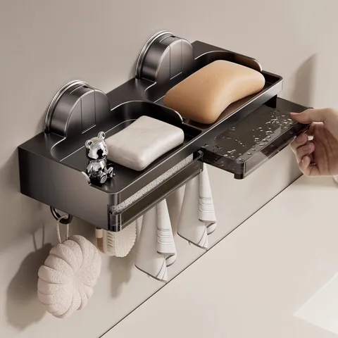 Wandmontierte Saugnapf Seifenschale Badezimmer Seifenhalter Entwässerung Seifenschale Mit Haken Kunststoff Seife Aufbewahrung Regal Für Dusche Waschbecken