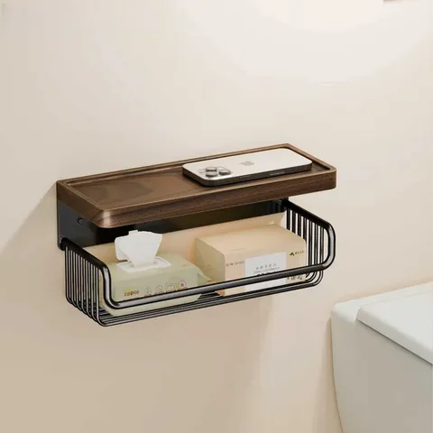 Walnussholz Badezimmer Taschentuchhalter Wandmontage Toilettenpapierhalter Aufbewahrungsregal Retro Organizer
