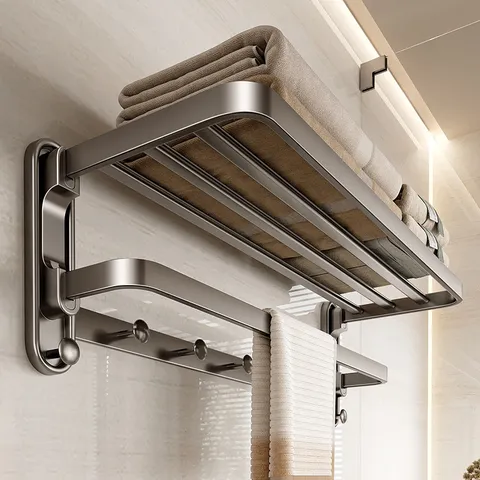 Badezimmer Handtuchhalter Raumfahrt-Aluminium Faltbar Wandmontage Aufbewahrungsregal Multifunktionaler Organizer
