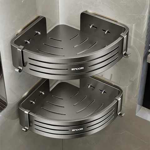 Raum Aluminium Badezimmer Eckregal Stanzfrei Wandmontiertes Aufbewahrungsregal Mit Haken Für Duschraum