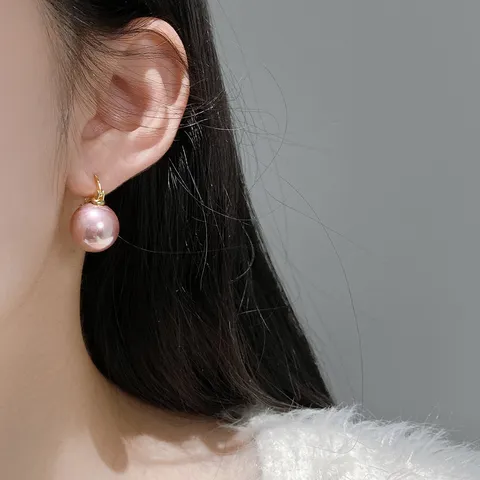 Minimalistisch Koreanisch 925 Sterling Silber Ohrstecker-Stift Grauviolett Künstliche Perle Ohrstecker Fein Verarbeitet Rund Perlen Ohrring Modeschmuck Für Damen