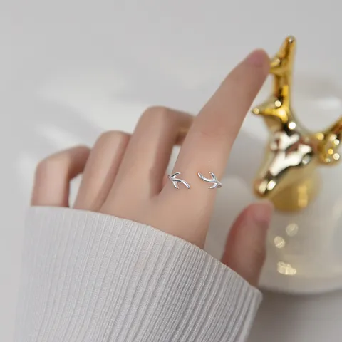 925 Sterling Silver Deer Antler Ring For Women Sweet Reindeer Horn Tree Branch Adjustable Open Finger Ring Christmas Jewelry Gift