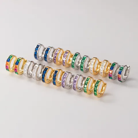 925 Sterling Silber Geometrische Bunte Strass Runde Creolen Für Damen Kleine Ins Stil Mode Ohrklemme Schmuck