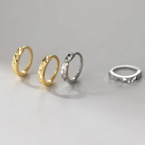 S925 Sterling Silver Minimalist Round Huggie Hoop Earrings For Women Personalized Diamond Cut Carved Geometric Jewelry Gift