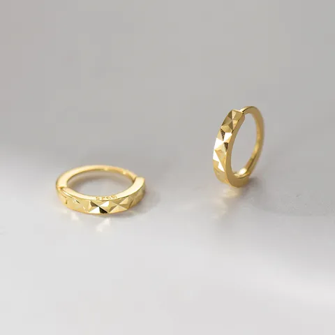 S925 Sterling Silver Minimalist Round Huggie Hoop Earrings For Women Personalized Diamond Cut Carved Geometric Jewelry Gift