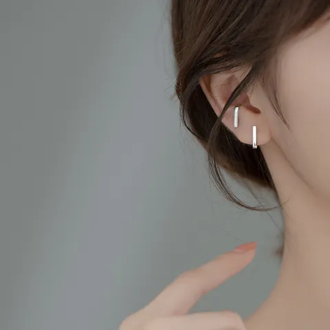Minimalist 925 Sterling Silver Curved Line Stud Earrings For Women Dainty Geometric Vertical J Shaped Ear Hooks Jewelry