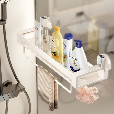 Wall Mounted Bathroom Storage Rack Punch Free Suction Cup Cosmetic Organizer Shelf For Kitchen Toilet Metal Holder