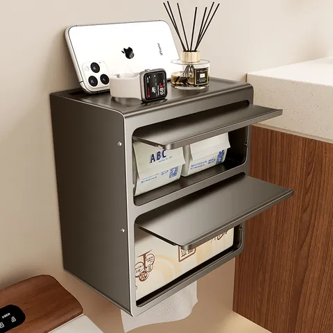 Kohlenstoffstahl Wandmontierter Taschentuchbox Halter Stanzfrei Toilettenpapier Spender Modern Minimalistisch Aufbewahrung Organizer