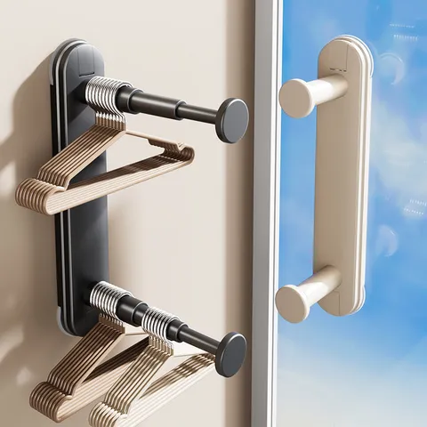 Wandmontierter Kleiderbügel Aufbewahrungsregal ABS Teleskop Trockengestell Saugnapf Stanzfrei Balkon Organizer Halter Für Zuhause