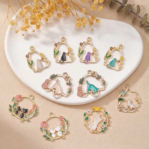 Zinc Alloy Enamel Flower Cat Snowflake Charms Cute Animal Floral Pendant DIY Earring Bracelet Keychain Craft Making Findings