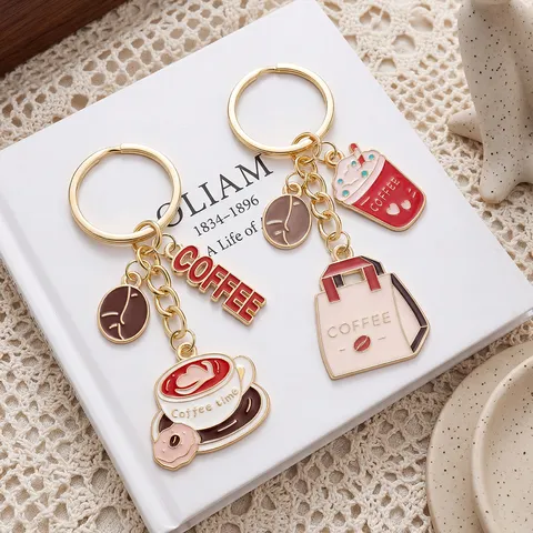 Llavero de Aleación de Zinc con Tema de Café Colgante de Bolso de Esmalte para Niños Niñas Regalo DIY Elegante