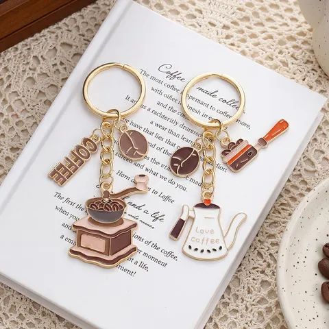 Llavero de Aleación de Zinc con Tema de Café Colgante de Bolso de Esmalte para Niños Niñas Regalo DIY Elegante