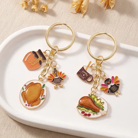 Alloy Thanksgiving Keychain Turkey Pumpkin Pinecone Pendant Enamel Drip Oil Animal Bag Charm Autumn Festival Jewelry Accessory Gift For Women