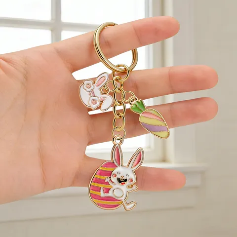Osterhase Karotte Emaille Legierung Schlüsselanhänger Anhänger DIY Schmuckzubehör Weißer Hase Ei Charms Für Halskette Armband