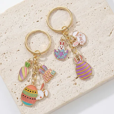 Osterhase Karotte Emaille Legierung Schlüsselanhänger Anhänger DIY Schmuckzubehör Weißer Hase Ei Charms Für Halskette Armband