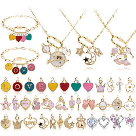 Set per la Creazione di Gioielli Fai-da-Te da Donna Pendenti in Lega Smalto Cuore Unicorno Collana Bracciale con Scatola Regalo Principessa Rosa