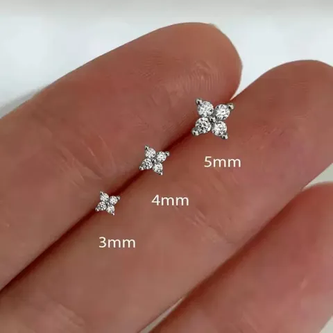 925 Sterlingsilber Vierblättriges Kleeblatt Ohrstecker Für Damen Strass Winzige Florale Ohrringe Minimalistischer Süßer Schmuck