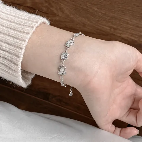 990 Fine Silver Puppy Bone Charm Bracelet Simple Niche Design Thai Silver Dog Paw Adjustable Chain For Women Jewelry