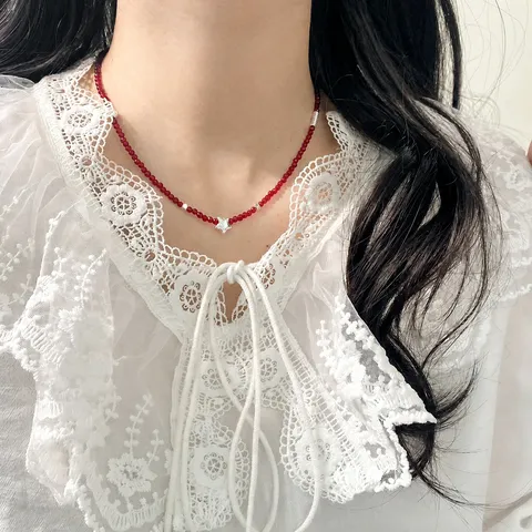 Minimalistische 925 Sterling Zilveren Ster Hanger Halsketting Voor Dames Luxe Rode Strass Ingelegde Ster Choker Elegante Sieraden Cadeau