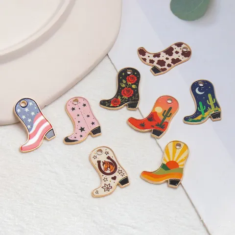 Stivali da Cowboy retrò Occidentali in Lega di Zinco Smaltati Ciondoli Accessorio Fai da Te Per Collana Bracciale Portachiavi