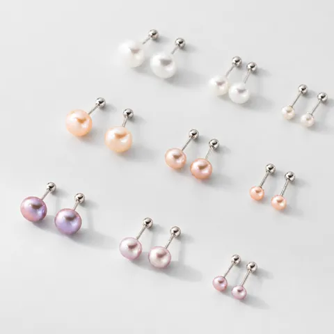Eleganti Orecchini a Bottone in Perla Artificiale Argento Con Perno in Argento Sterling 925 Lusso Leggero Rotondo Filettatura Gioielli da Donna