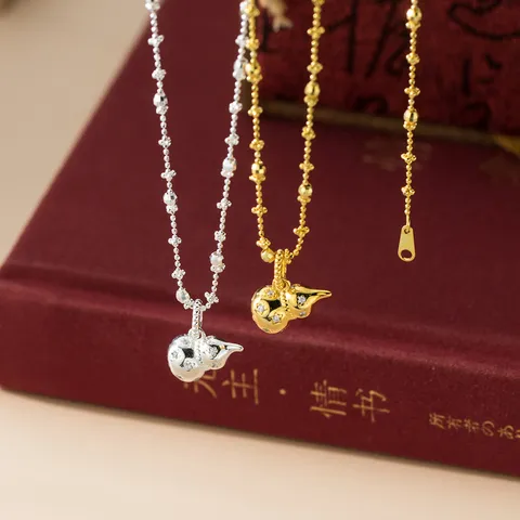 925 Sterling Silver Delicate Minimalist Gourd Pendant Necklace Sparkling Rhinestone Heart Star Bead Chain Choker For Women Elegant Gift
