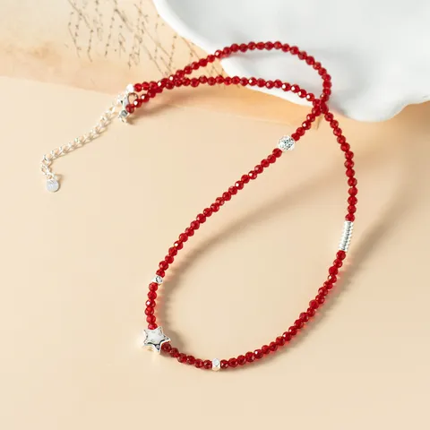 Minimalistische 925 Sterling Zilveren Ster Hanger Halsketting Voor Dames Luxe Rode Strass Ingelegde Ster Choker Elegante Sieraden Cadeau