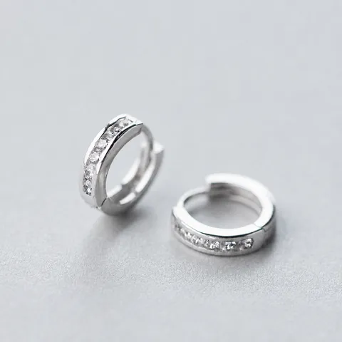 925 Sterling Silver Hoop Earrings For Women Men Minimalist Single Row Rhinestone Micro Inlaid Circle Huggie Earrings Fine Jewelry Gift