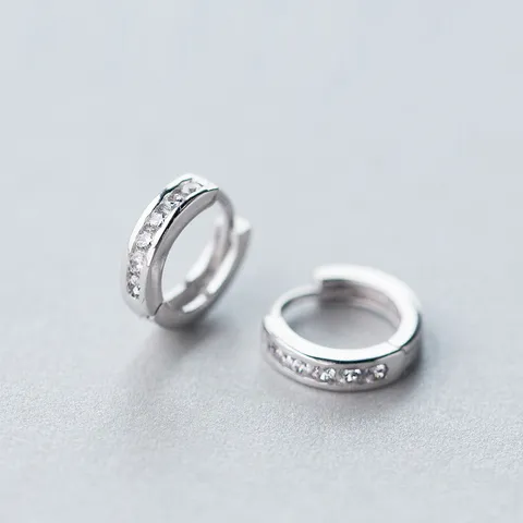 925 Sterling Silver Hoop Earrings For Women Men Minimalist Single Row Rhinestone Micro Inlaid Circle Huggie Earrings Fine Jewelry Gift