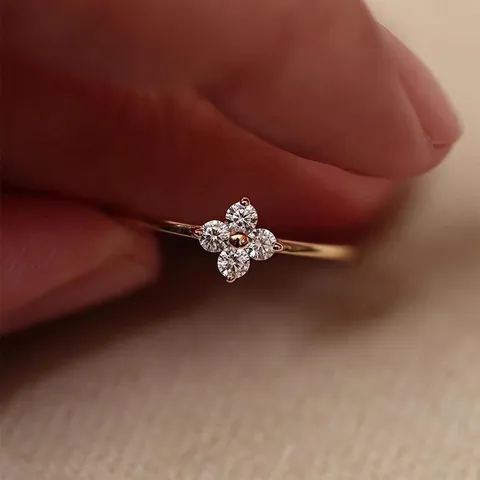 S925 Sterling Silver Four Leaf Clover Ring For Women Elegant Dainty Rhinestone Inlaid Gold Silver Fashion Finger Ring Jewelry Gift