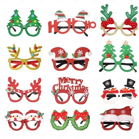 Collection de montures de lunettes de Noël de dessin animé Père Noël Bonhomme de neige Renne Sapin de Noël Lunettes à paillettes pour enfants adultes Décoration de fête de festival