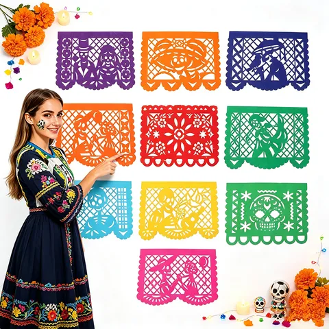 Pancarta Mexicana Papel Picado Decoraciones Día De Los Muertos Multicolor Calavera Calada Banderines De Papel Para Fiesta Dia De Los Muertos
