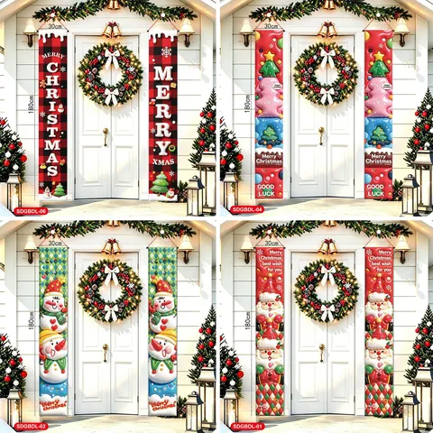 Striscione per Porta di Natale Babbo Natale Alce Pupazzo di Neve Insegna Sospesa per Decorazione di Feste e Casa