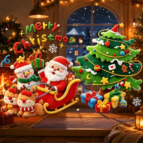 Cartoon Christmas Window Static Sticker Santa Claus Tree Snowman Pattern Electroplated Removable Glass Door Sticker Party Decoration Home Wall Art Decal