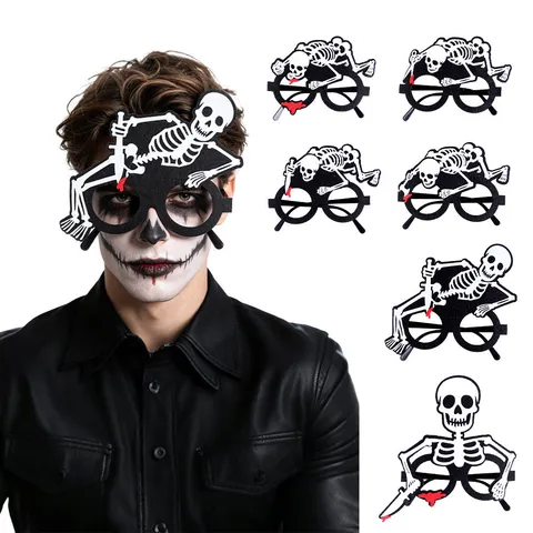 Lunettes En Feutre D'Halloween Crâne Squelette Couteau Hache Ciseaux Monture De Lunettes Mascarade Fête Costume Décoration Accessoire Pour Hommes Femmes