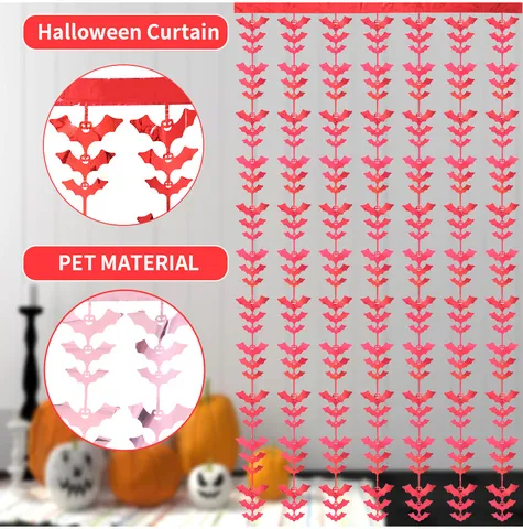 Halloween Bat Foil Fringe Curtain Metallic Tinsel Door Decor For Party Background Wall Hanging PET Reflective Bat Banner Garland