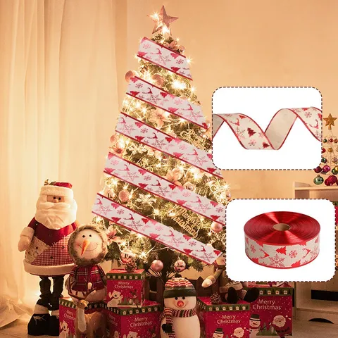 Natale Stampato Poliestere Nastro Fiocco Alce Albero Modello Festivo Ghirlanda Per Festa Regalo Pacchetto Scatola Albero Di Natale Appendere Decorazione Casa Ornamento