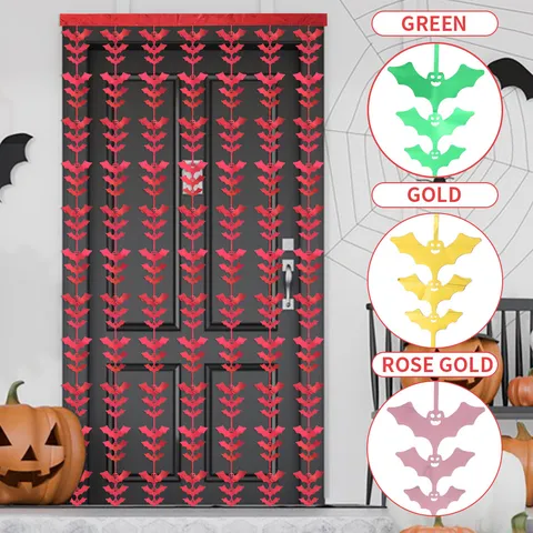 Halloween Bat Foil Fringe Curtain Metallic Tinsel Door Decor For Party Background Wall Hanging PET Reflective Bat Banner Garland