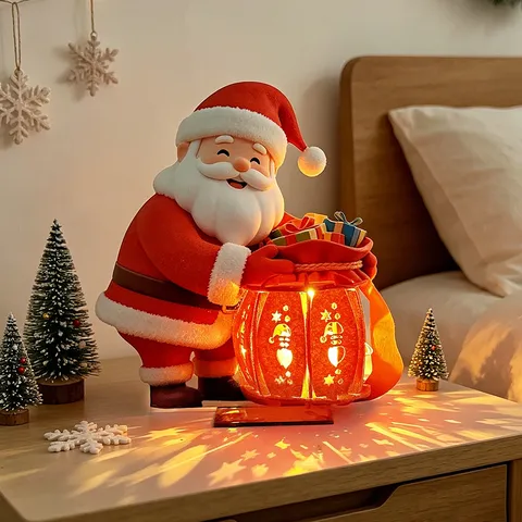 Wooden Christmas 3D DIY Luminous Ornament Santa Claus Elk Snowman Gingerbread Man Desktop Decoration Festive Light Gift