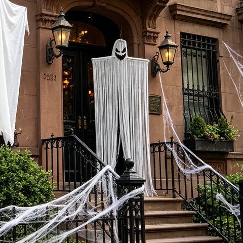 Decorazione Appesa per Tenda a Frange Fantasma di Halloween Stelle Filanti con Faccia da Fantasma Scheletro Spaventoso per Decorazione Esterna Festa Veranda Porta Set in PET Feltro