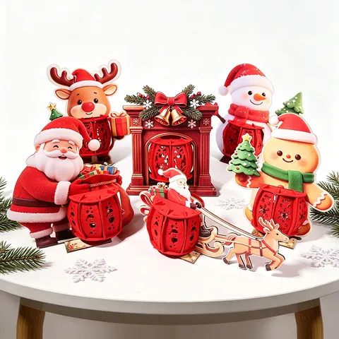 Wooden Christmas 3D DIY Luminous Ornament Santa Claus Elk Snowman Gingerbread Man Desktop Decoration Festive Light Gift