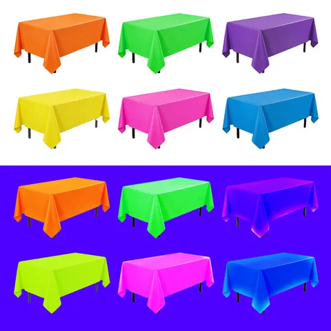 Tovaglia Monouso Rettangolare Tinta Unita Fluorescente Neon Copritavolo Luminoso PET Per Decorazione Festa Compleanno Natale