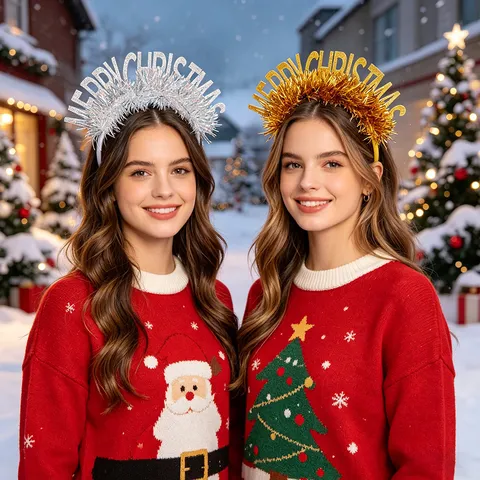 Merry Christmas Letter Headband Glitter Tinsel Hair Hoop Xmas New Year Decoration Festive Hair Accessory For Women Kids