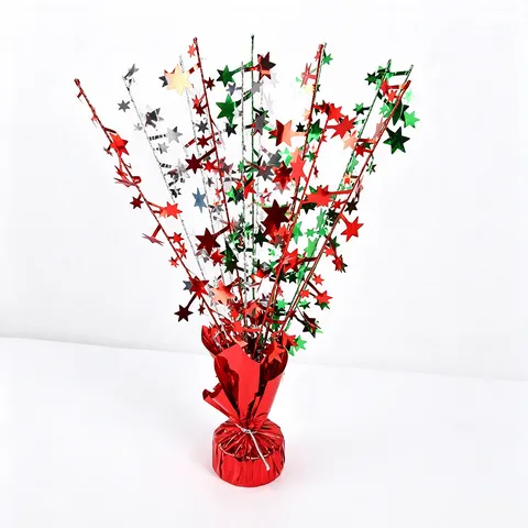 Christmas Star Ornament Wire Tinsel Tree Top Tabletop Centerpiece Decoration Holiday Glitter Sequins Spray Fountain Table Party Decor