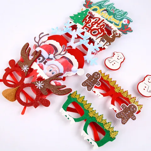Gafas de Fiesta de Navidad con Montura de Dibujos Animados Alce Muñeco de Nieve Papá Noel Patrón Disfraz Gafas Fotografía Accesorios Vacaciones Atuendos Decoración para Adultos Niños