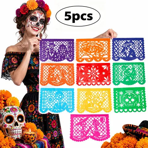 Pancarta Mexicana Papel Picado Decoraciones Día De Los Muertos Multicolor Calavera Calada Banderines De Papel Para Fiesta Dia De Los Muertos